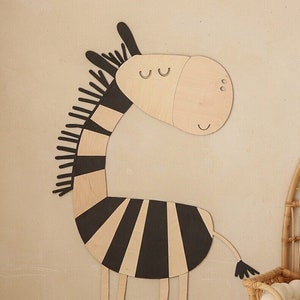 Zebra wooden wall decoration in the Safari style SIZE S, wooden wall decoration, Kinderzimmer Dekoration, Wanddekoration, Nursery decor image 2