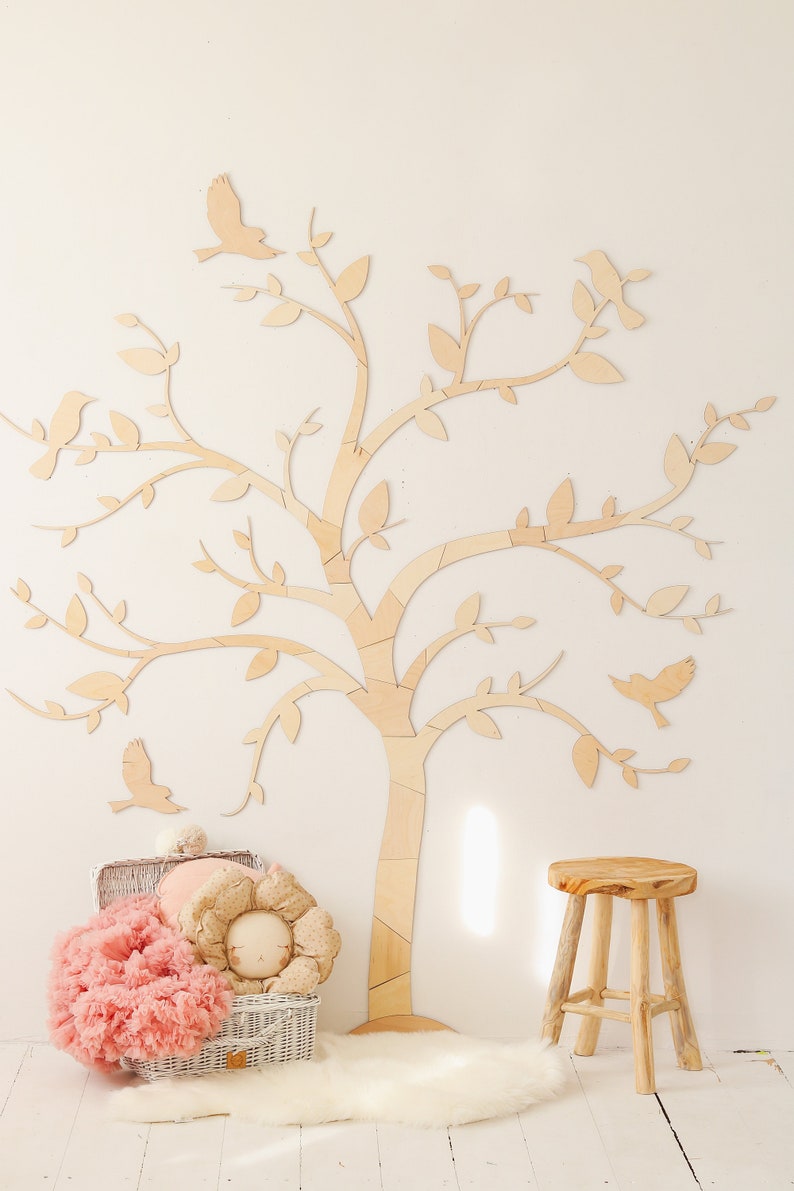 Nature-inspired Wall Art Wooden Tree with Birds Nursery Decor Idea, baum holz kinderzimmer image 9