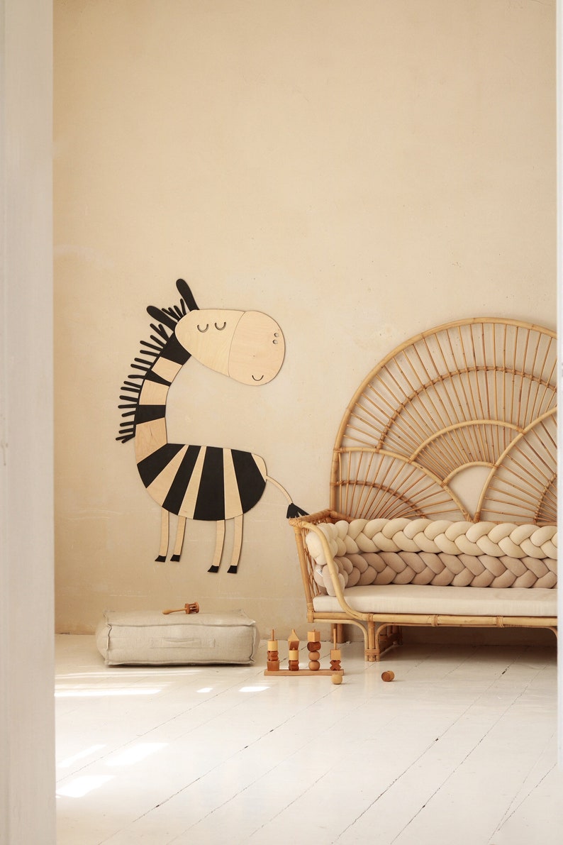 Zebra wooden wall decoration in the Safari style SIZE S, wooden wall decoration, Kinderzimmer Dekoration, Wanddekoration, Nursery decor image 4