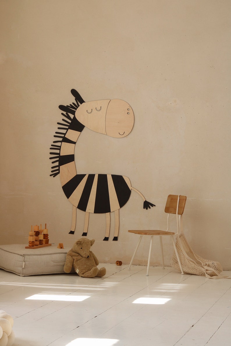 Zebra wooden wall decoration in the Safari style SIZE S, wooden wall decoration, Kinderzimmer Dekoration, Wanddekoration, Nursery decor image 5