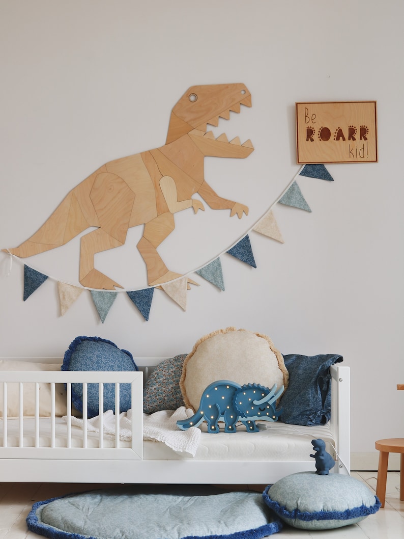 Dinosaur t-rex wall decoration origami, tyranosaurus rex, wooden wall decor, Kinderzimmer Dekoration, Wanddekoration, kids room decor image 3