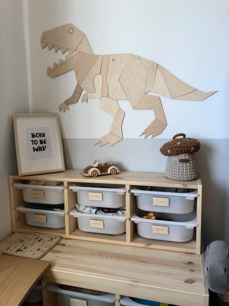 Dinosaur t-rex wall decoration origami, tyranosaurus rex, wooden wall decor, Kinderzimmer Dekoration, Wanddekoration, kids room decor image 6