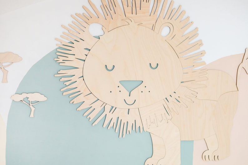 LION wooden wall decoration in the Safari style SIZE M, wooden wall decorn, Kinderzimmer Dekoration, Wanddekoration, Nursery decor image 2