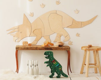 Unique Triceratops Origami Wall Art - Kids Room Decor - Wooden Dinosaur Wall Hanging - Kinderzimmer