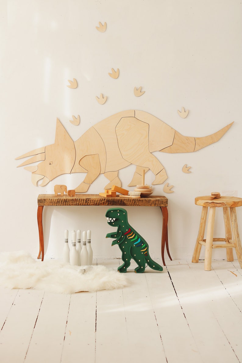 Unique Triceratops Origami Wall Art Kids Room Decor Wooden Dinosaur Wall Hanging Kinderzimmer image 1