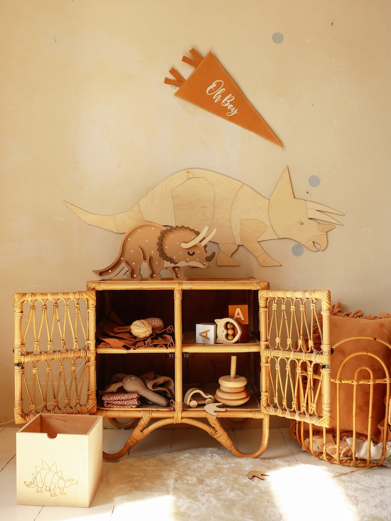 Unique Triceratops Origami Wall Art Kids Room Decor Wooden Dinosaur Wall Hanging Kinderzimmer image 2