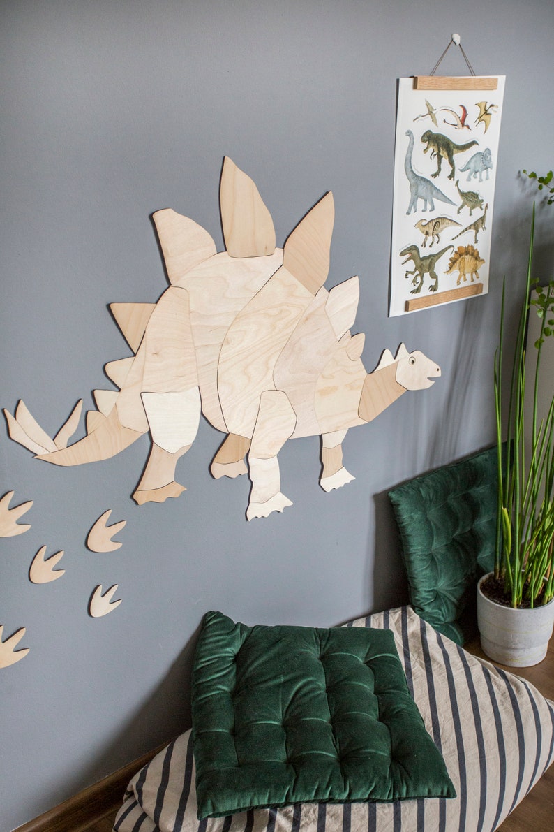 Origami Stegosaurus Wooden Wall Decoration for Kids Room Dinosaur Kinderzimmer Dekoration image 8