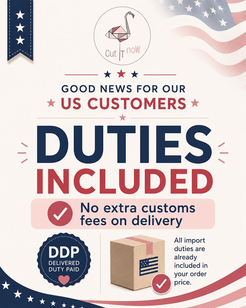 May include: A graphic announcement with a red, white, and blue color scheme featuring the text GOOD NEWS FOR OUR US CUSTOMERS, DUTIES INCLUDED, No extra customs fees on delivery, DDP DELIVERED DUTY PAID, and a cardboard box with a US flag icon.