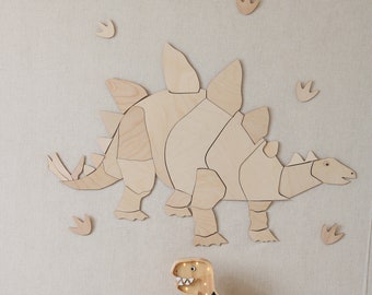 Origami Stegosaurus Wooden Wall Decoration for Kids Room - Dinosaur Kinderzimmer Dekoration