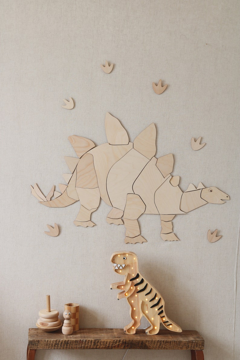 Origami Stegosaurus Wooden Wall Decoration for Kids Room Dinosaur Kinderzimmer Dekoration image 1