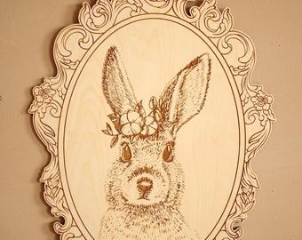 RABBIT - Engraved Picture with Retro Frame - Forest Animal