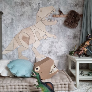 Dinosaur t-rex wall decoration origami, tyranosaurus rex, wooden wall decor, Kinderzimmer Dekoration, Wanddekoration, kids room decor image 9