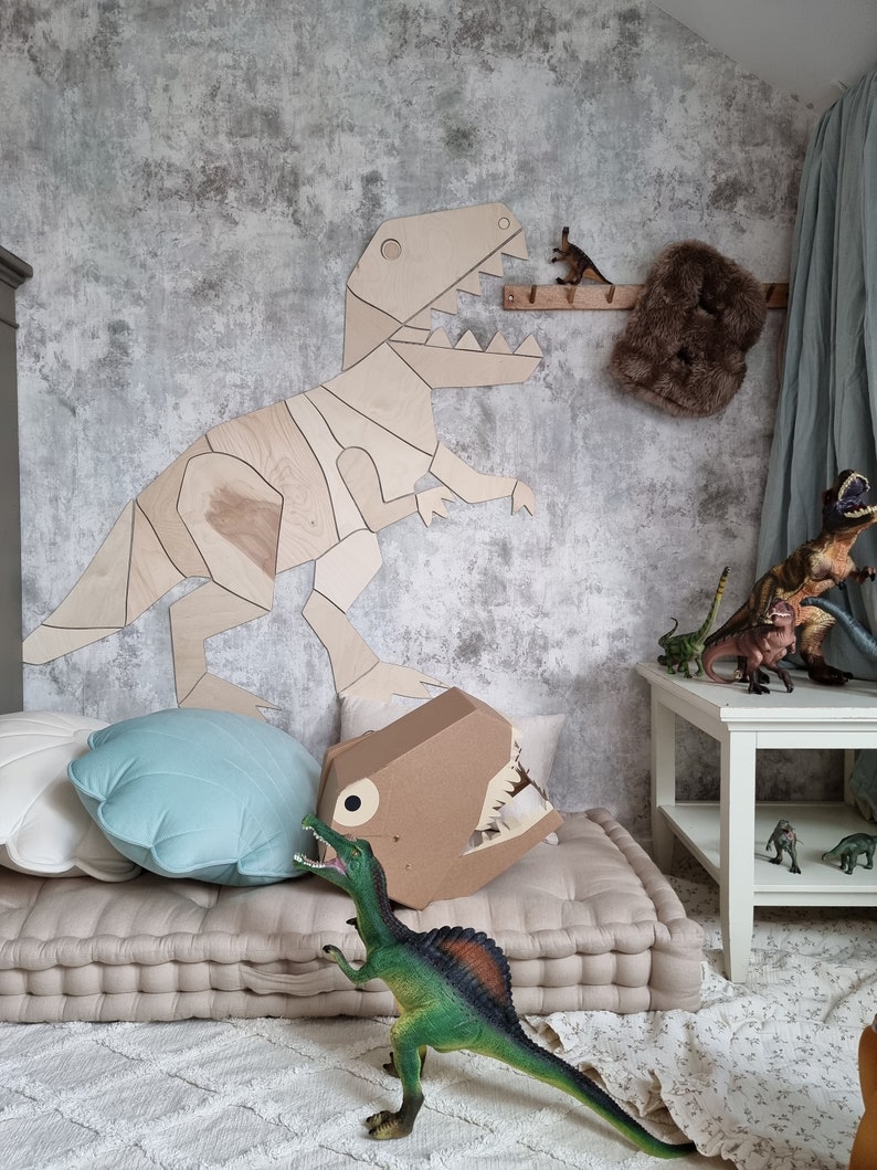 Dinosaur t-rex wall decoration origami, tyranosaurus rex, wooden wall decor, Kinderzimmer Dekoration, Wanddekoration, kids room decor image 9