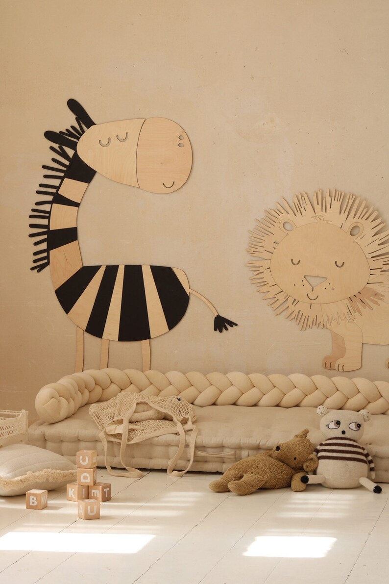 Zebra wooden wall decoration in the Safari style SIZE S, wooden wall decoration, Kinderzimmer Dekoration, Wanddekoration, Nursery decor image 9