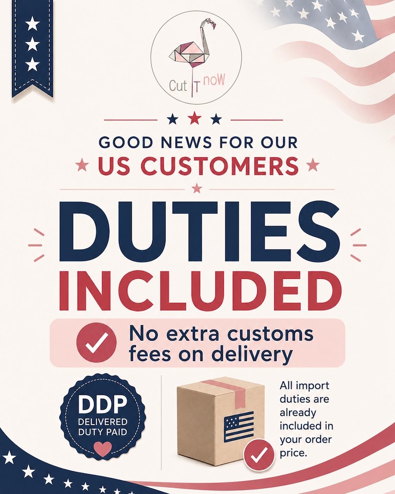 May include: A graphic announcement with a red, white, and blue colour scheme featuring the text GOOD NEWS FOR OUR US CUSTOMERS, DUTIES INCLUDED, No extra customs fees on delivery, DDP DELIVERED DUTY PAID, and a cardboard box with a US flag icon.