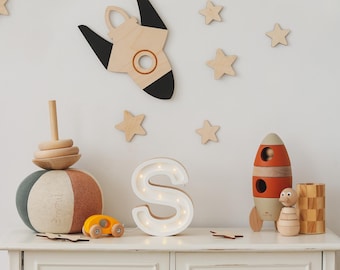 Wooden Moon and Stars Wall Decor | Celestial Nursery Wall Art | Baby & Kids Room Space Decor | Nursery Gift