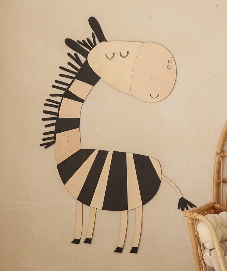 Zebra wooden wall decoration in the Safari style SIZE S, wooden wall decoration, Kinderzimmer Dekoration, Wanddekoration, Nursery decor image 2