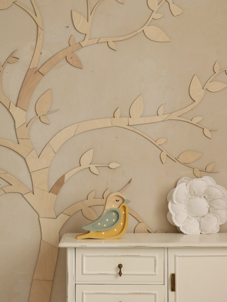 Nature-inspired Wall Art Wooden Tree with Birds Nursery Decor Idea, baum holz kinderzimmer image 3