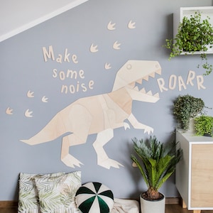 Dinosaur t-rex wall decoration origami, tyranosaurus rex, wooden wall decor, Kinderzimmer Dekoration, Wanddekoration, kids room decor image 8