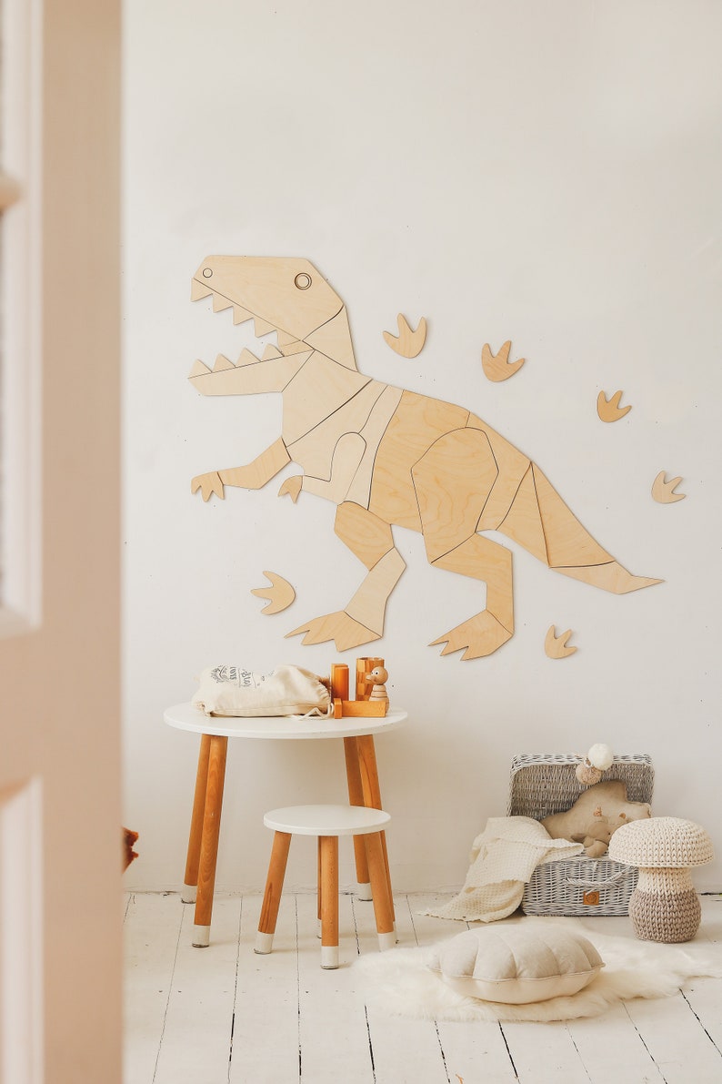 Dinosaur t-rex wall decoration origami, tyranosaurus rex, wooden wall decor, Kinderzimmer Dekoration, Wanddekoration, kids room decor image 5