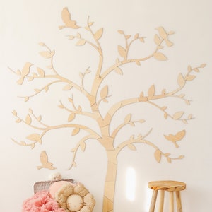Nature-inspired Wall Art Wooden Tree with Birds Nursery Decor Idea, baum holz kinderzimmer image 2