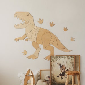 Dinosaur t-rex wall decoration origami, tyranosaurus rex, wooden wall decor, Kinderzimmer Dekoration, Wanddekoration, kids room decor image 1