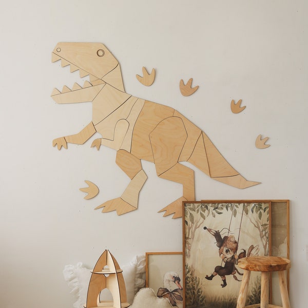 Dinosaur t-rex wall decoration origami, tyranosaurus rex, wooden wall decor , Kinderzimmer Dekoration , Wanddekoration , kids room decor