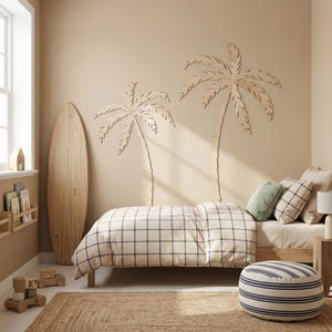 Set of Two Wooden Palm Trees – Two Size Sets for Kids’ Rooms, Surf Decor, Birthday Gift, Little Surfer Room, Holiday Mood