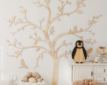 Arte da parete - Albero in legno con uccelli - Idea arredamento per la scuola materna, baum holz kinderzimmer, decorazione Montessori, scuola materna, Wanddekoration