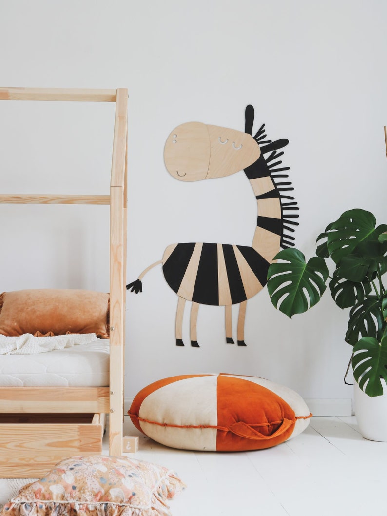 Zebra wooden wall decoration in the Safari style SIZE S, wooden wall decoration, Kinderzimmer Dekoration, Wanddekoration, Nursery decor image 8