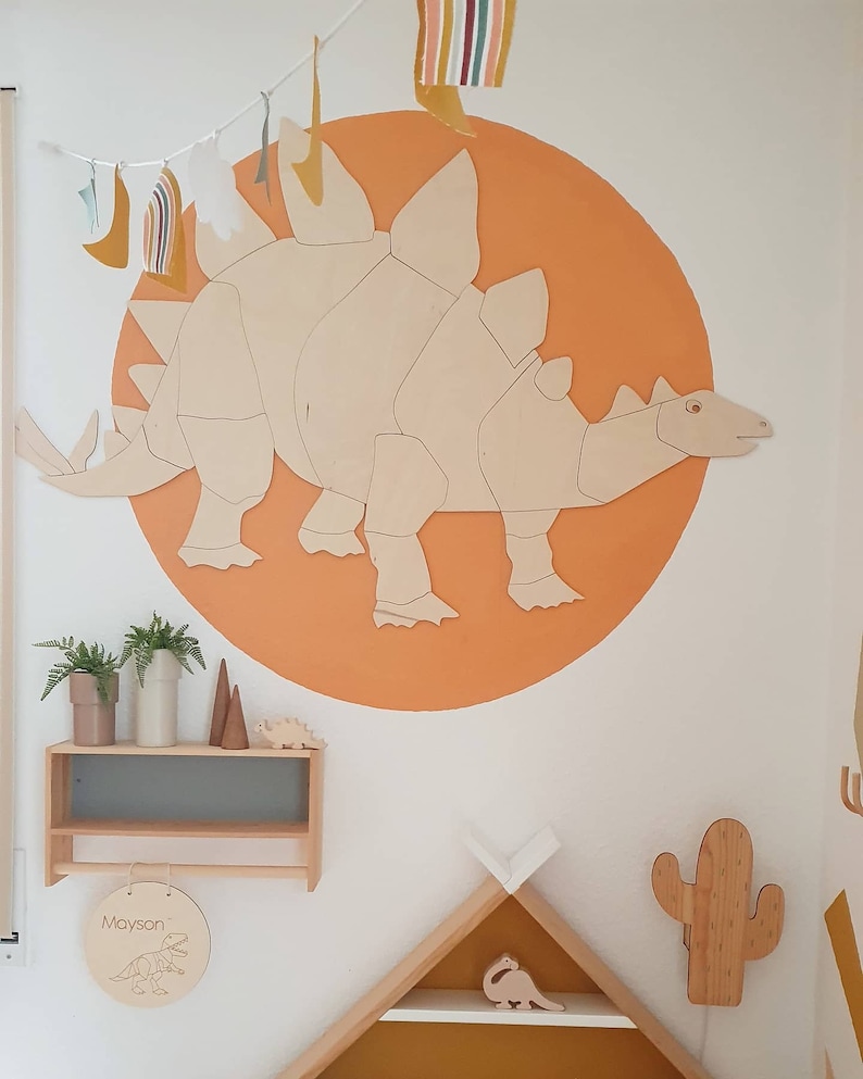 Origami Stegosaurus Wooden Wall Decoration for Kids Room Dinosaur Kinderzimmer Dekoration image 2