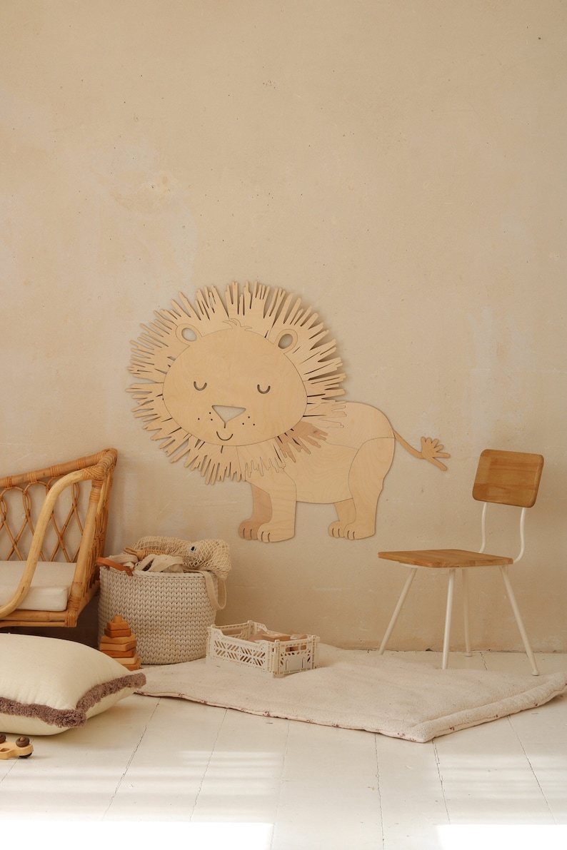LION wooden wall decoration in the Safari style SIZE M, wooden wall decorn, Kinderzimmer Dekoration, Wanddekoration, Nursery decor image 8