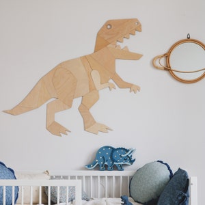 Dinosaur t-rex wall decoration origami, tyranosaurus rex, wooden wall decor, Kinderzimmer Dekoration, Wanddekoration, kids room decor image 4