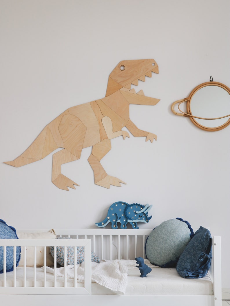 Dinosaur t-rex wall decoration origami, tyranosaurus rex, wooden wall decor, Kinderzimmer Dekoration, Wanddekoration, kids room decor image 4