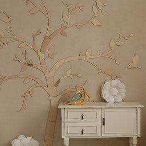 Nature-inspired Wall Art Wooden Tree with Birds Nursery Decor Idea, baum holz kinderzimmer image 4