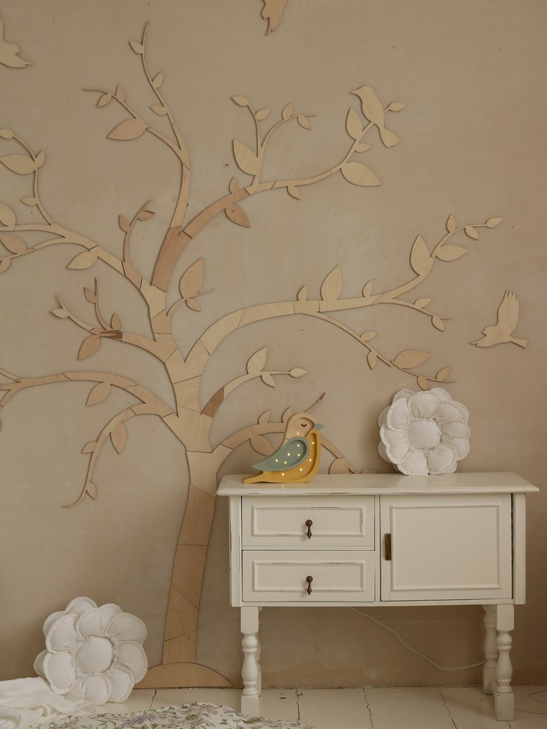 Nature-inspired Wall Art Wooden Tree with Birds Nursery Decor Idea, baum holz kinderzimmer image 4