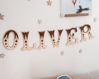 Personalised Circus Name Garland – Custom Wooden Letters Banner, Circus Theme for Toddler Room, Kids Room, Birthday Party Decor