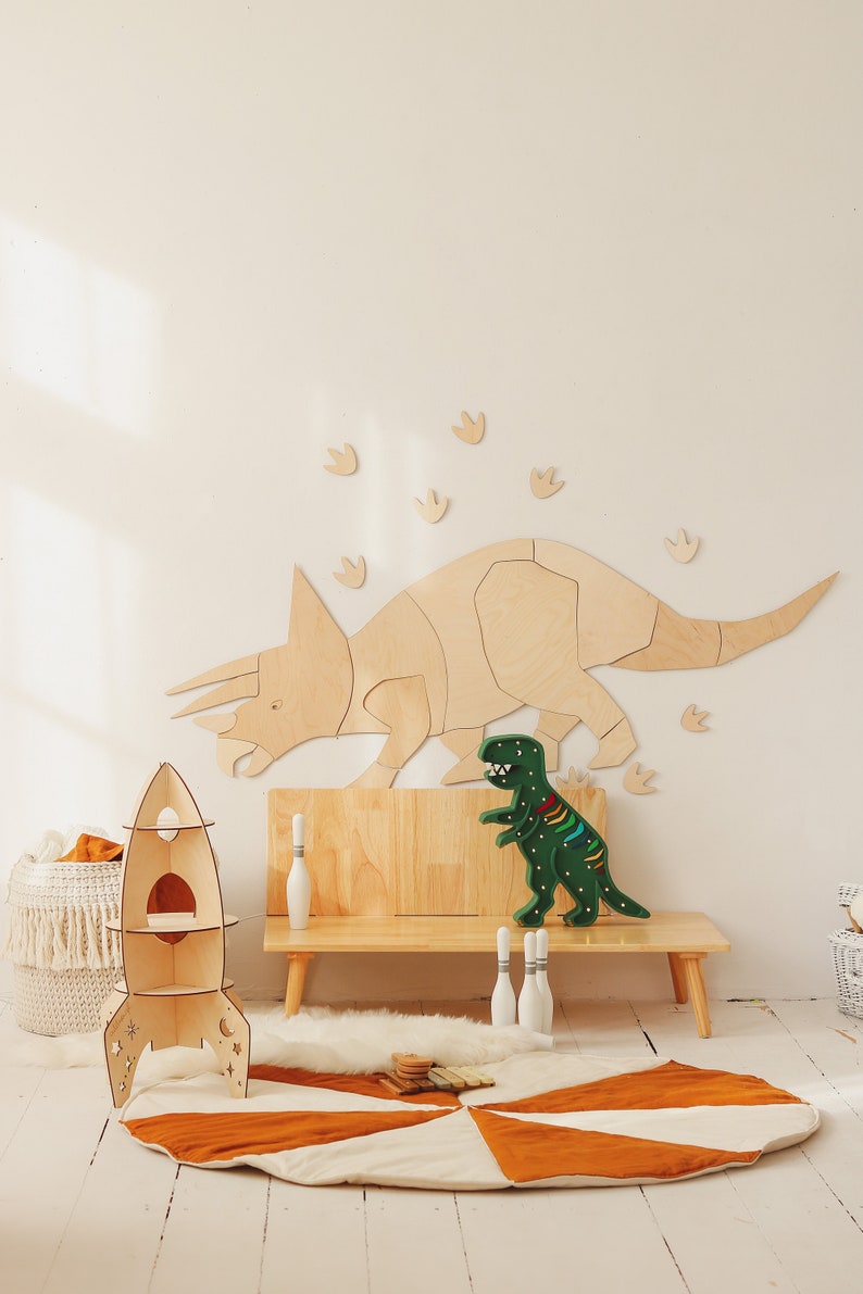 Unique Triceratops Origami Wall Art Kids Room Decor Wooden Dinosaur Wall Hanging Kinderzimmer image 6