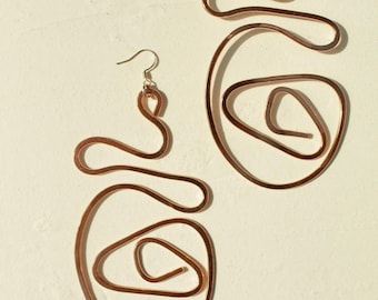 Handmade Copper Statement Earrings, Sculptural Artisan Jewelry, One-of-a-Kind Earrings | Snail Trail