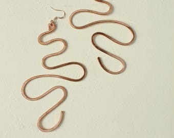 Handmade Copper Statement Earrings, Sculptural Artisan Jewelry, One-of-a-Kind Earrings | Soft Bend