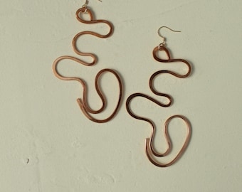 Handmade Copper Statement Earrings, Sculptural Artisan Jewelry, One-of-a-Kind Earrings | Meander
