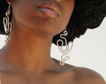 Handmade Aluminum Statement Earrings, Lightweight Modern Sculptural Jewelry, One-of-a-Kind Earrings | Gravity