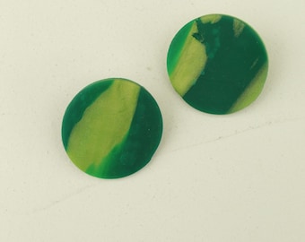 Handmade Polymer Clay Statement Earrings, Lightweight Sculptural Jewelry, Lush Green Swirl
