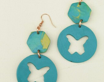 Handmade Polymer Clay Statement Earrings, Sculptural Butterfly Jewelry, One of One