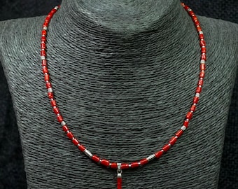 Sardinian Coral Necklace: Red Coral Pepper Pendant, Sterling Silver
