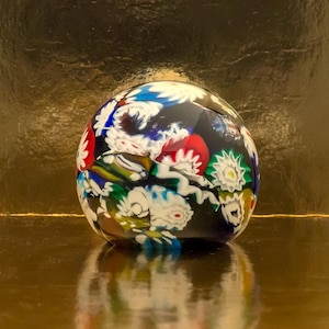 Blue-White-Red Murano Glass Paperweight • Large glass millefiori paperweight, Italian vintage, Venice, 1970s, excellent condition
