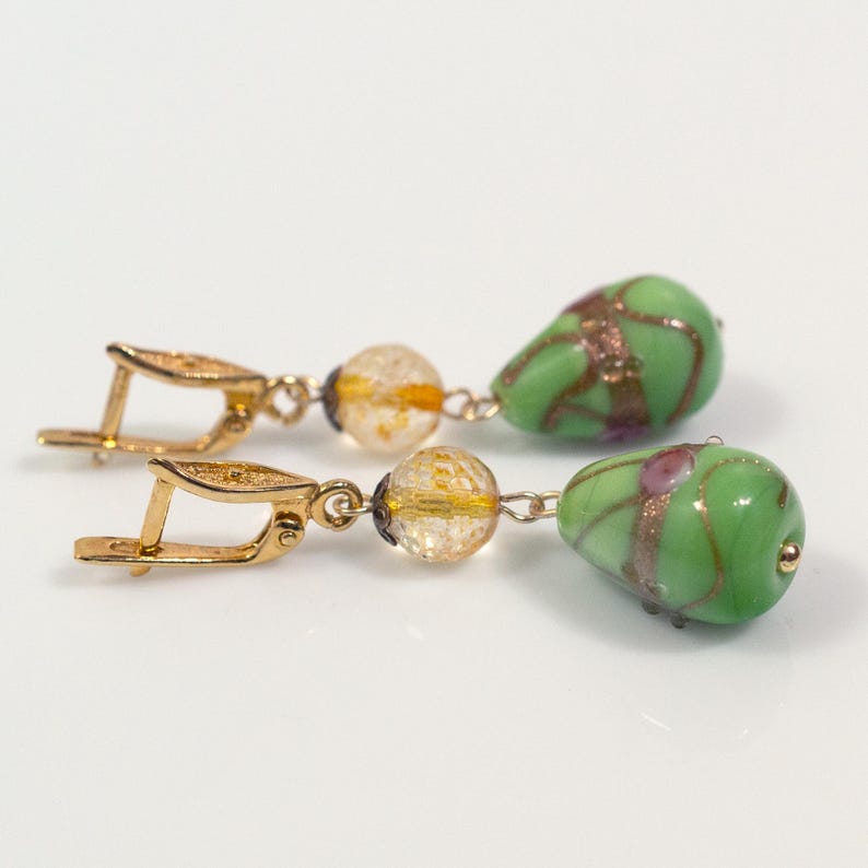 Boucles D'oreilles Perles Ovales Verre De Murano & Coquillage - Argent 925, Dormeuses, Neuves