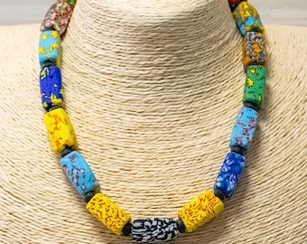 Multicolor Venetian Glass Bead Necklace: Murano Style Artisan Necklace