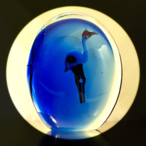 Vintage Blue Glass Stork Paperweight: Scottish Desk Decor, 1980s