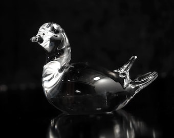 Italian Glass Bird Paperweight: Clear Duckling Figurine, 1990s
